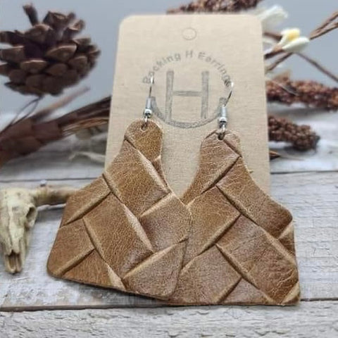 Tan Woven Leather Eartag Earring