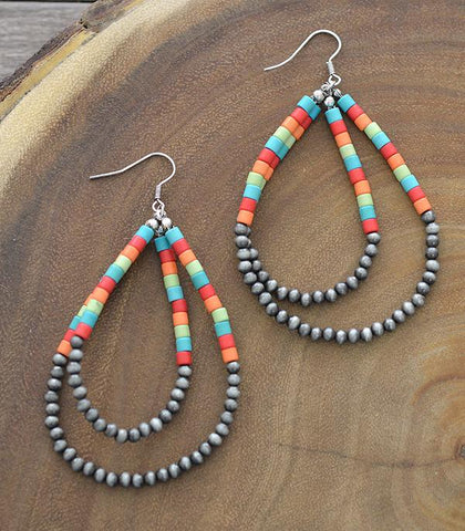 Beaded Teardrop Earrings-Multi Colored