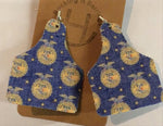 Blue FFA Emblem & Gold Sparkle Teardrop Dangle Leather Earring