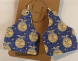 Blue FFA Emblem & Gold Sparkle Teardrop Dangle Leather Earring