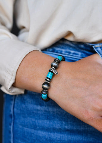 Faux Navajo Pearl & Turquoise Stretch Bracelet