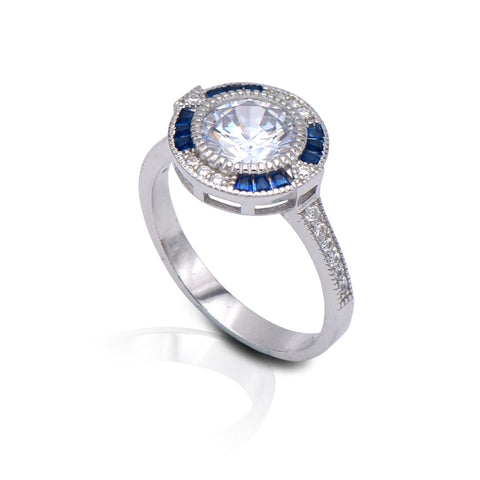Kelly Herd Blue Spinel Halo Ring-Sterling Silver