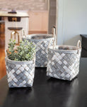 White & Gray Wooden Baskets 3 Piece Set