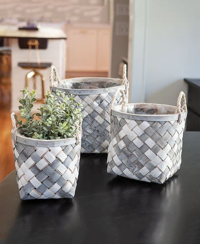 White & Gray Wooden Baskets 3 Piece Set