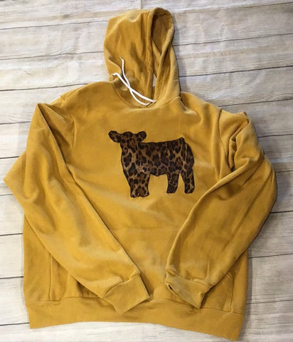 Leopard Steer Appliqué Hoodie Gold