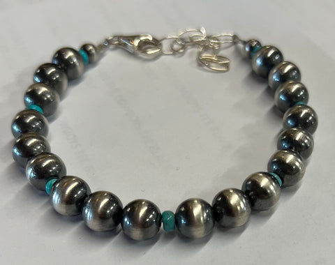 Navajo Pearls 8 mm Sterling Silver & Turquoise Chip Bracelet