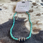 Dainty Green Turquoise Choker & Faux Navajo Disc Accent Necklace