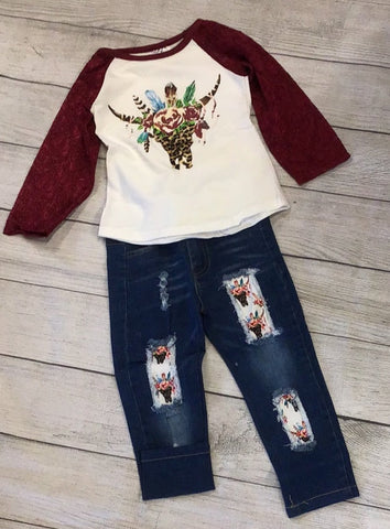 Leopard Steer Skull Denim Outfit