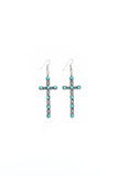 Silver Stamped Cross Earring with Turquoise Accents
