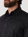 Wrangler Men's Dobby Stripe Snap Shirt- Black