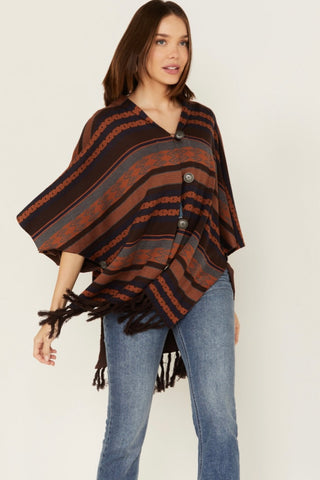 Cruel Women’s Southwestern Striped Print Poncho