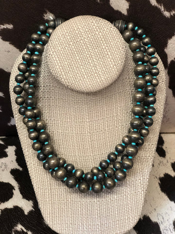 Vintage/Dead Pawn Sterling Silver 3 Strand Navajo Pearls with Turquoise