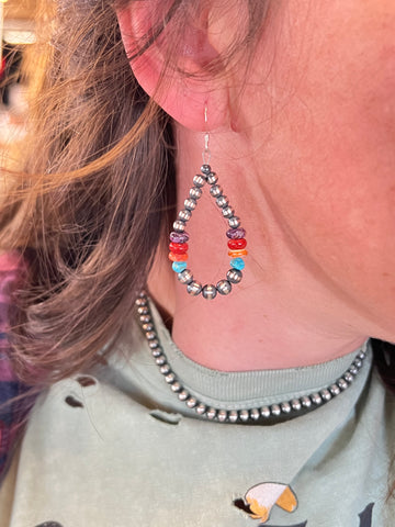 Navajo Pearl Earrings with Assorted Colored Stones