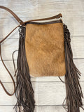 Hair-On Hide with Tan Caimen Print Pocket & Dark Brown Fringe Purse