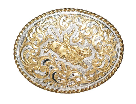 Oval Bull Rider Scroll Buckle