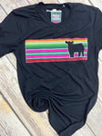 Serape Show Steer on Black Tee