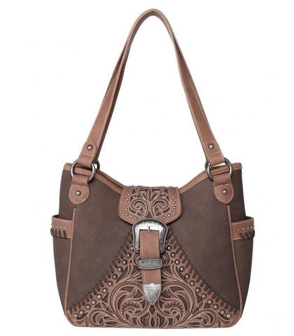 Montana West Floral Embroidered Buckle Collection Concealed Carry Satchel