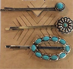 Turquoise Flower Bobby Pin Set