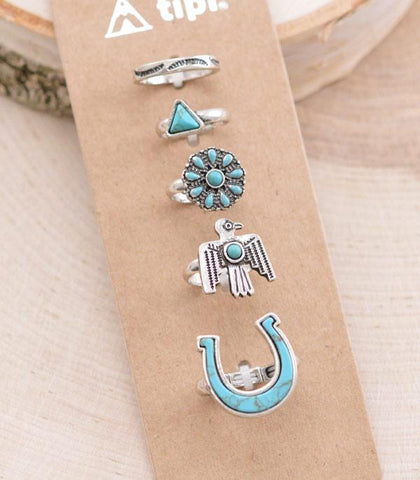 Horse Shoe Turquoise Ring Set