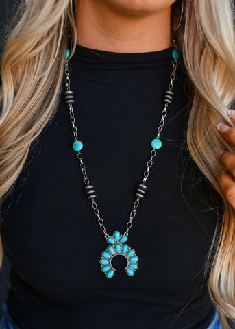 Link Chain & Turquoise Naja Pedant Necklace