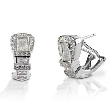 Kelly Herd Clear Ranger Style Buckle Earrings - Sterling Silver