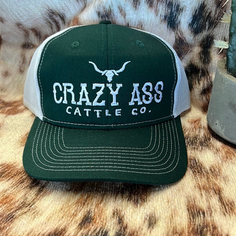 Crazy Ass Cattle Company Green & White Cap