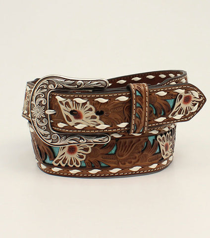 Ariat Ladies Turquoise Underlay Floral Leather Belt