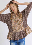 Mixed Floral Print Half Sleeve Top