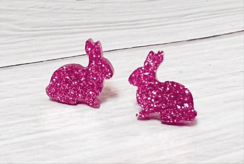 Pink Sparkly Rabbit Earrings