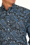 Cinch Men's Black & Blue Paisley Print Shirt