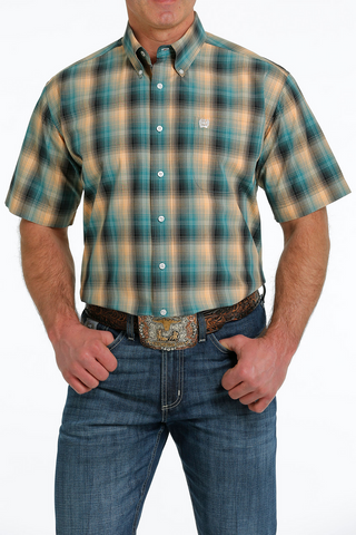 Cinch Men's Teal Plaid Print Shirt