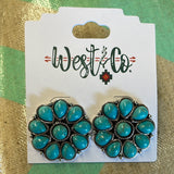 Burnished Silver & Turquoise Flower Stud Earrings