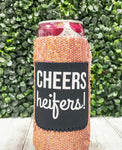 Cheers Heifers Sequin Slim Can Cooler