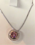 Kelly Herd Round Bezel Set Pave Necklace Pink- Sterling Silver