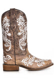 Corral Women’s Brown & White Embroidery Boot-Glow in the Dark Stitching