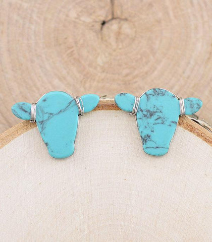 Cowhead Western Post Earrings-Turquoise
