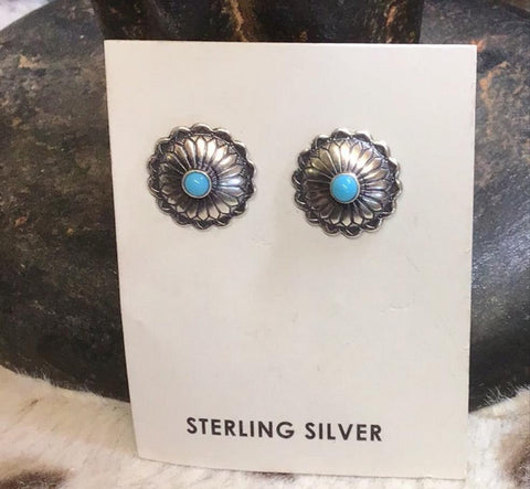 Button Sterling Silver & Turqoise Earrings