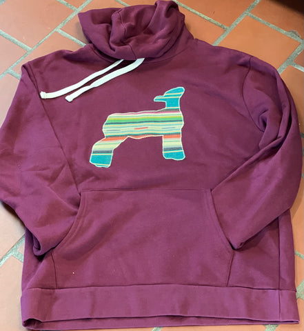 Serape Appliqué Lamb on Maroon Sweatshirt