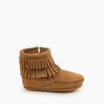 Minnetonka Children’s Double Fringe Side Zip Bootie-Taupe