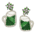 Green Beer Beaded Earrings