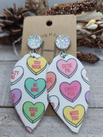 Conversation Hearts Leather Earrings