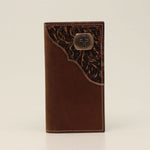 Floral Tooled Cross Concho Brown Rodeo Wallet