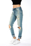 High Rise Boyfriend Distressed Jeans