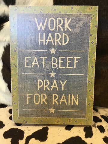 Work Hard Eat Beef Wooden Box Sign