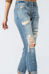 Distressed Paint Splatter Boyfit Jean