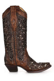 Corral Women’s Cognac Inlay & Flowered Embroidery with Studs & Crystals Boot