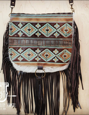 Hair-On-Hide w/ Turquoise Navajo Flap Crossbody Handbag