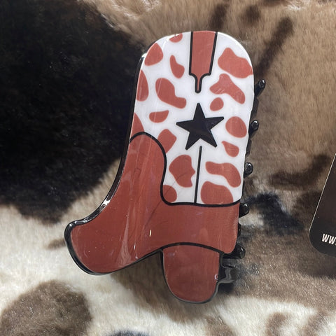 Brown and White Cheetah Print Boot Claw Clip