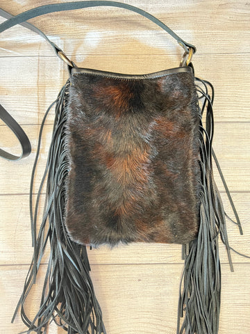 Small Leather Fringe Crossbody Bag With Studs Handmade 