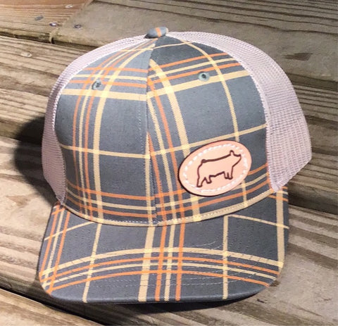 Green & Orange Plaid Pig Cap